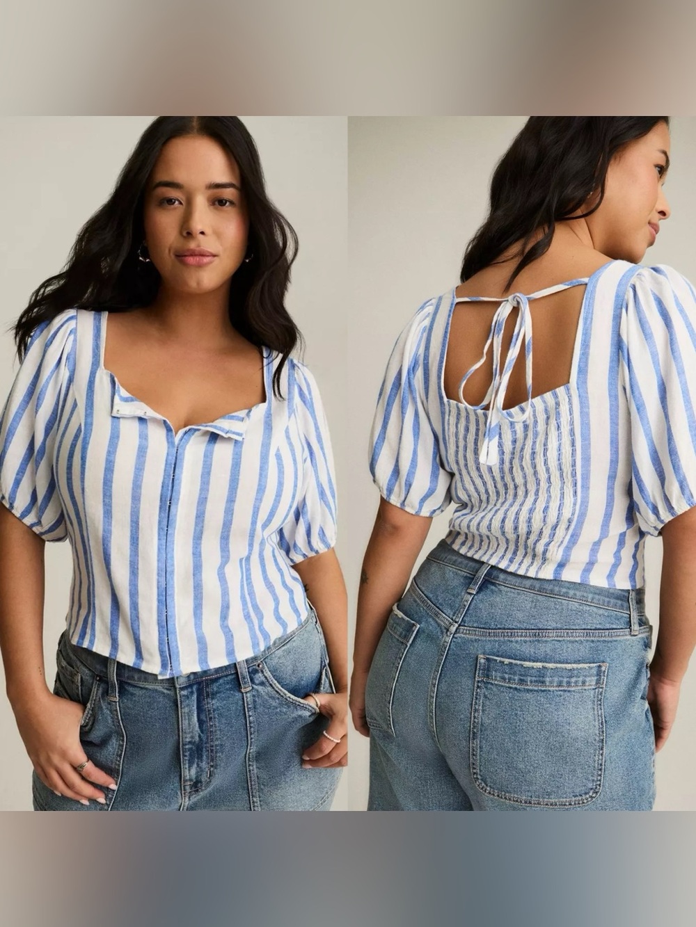 Torrid Womens Linen Blend Striped Puff Sleeve Blouse Top Size 4X Coastal Grandma